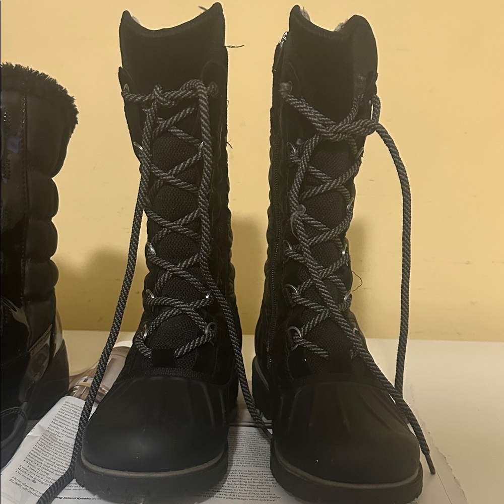 2 Pairs of Black Lace-Up Women's Boots Bundle